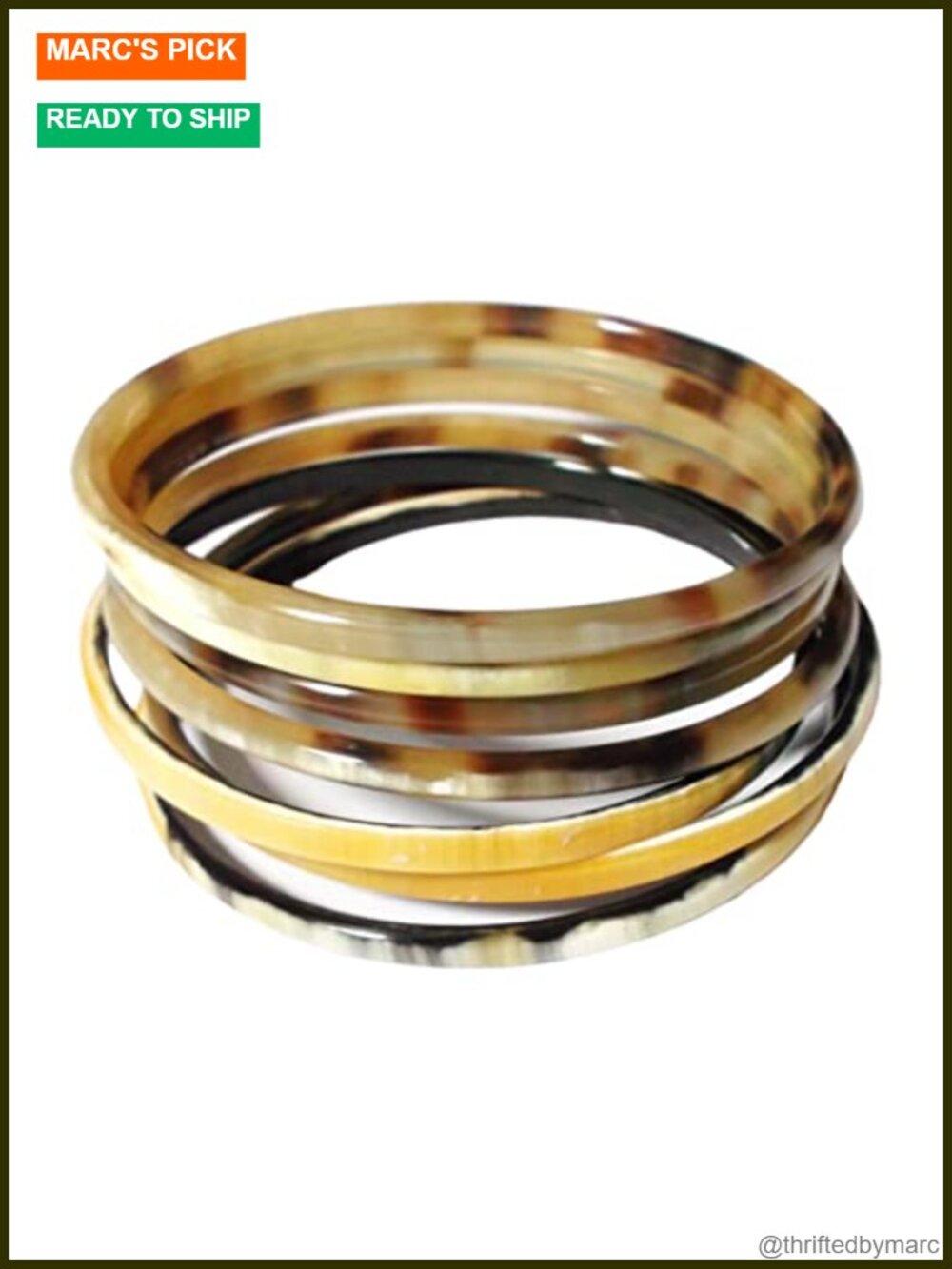 Handmade Natural Cow Horn Bangle Bracelet Set 7-Piece Boho Layered Stackable